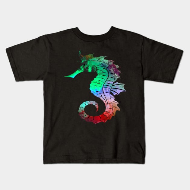 Crazy Seahorse with a Cosmic Tie-Dye Look Kids T-Shirt by SeaChangeDesign